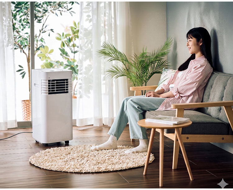 コンパクトポータブルエアコン 移動式 クーラー 手動ルーバー 冷風 送風 除湿 室温設定 冷房 工事不要 キャスター タイマー 風量2段階 リモコン 自動開閉 家庭用 QUADS クワッズ