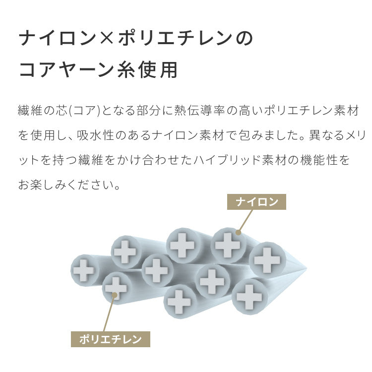 with core コアヤーン 敷パッド シングル 100×200cm 枕パッド付 接触冷感 持続冷感 Q-MAX0.46 吸水速乾 洗える ナイロン ポリエチレン コアヤーン繊維 敷布団 ウィズコア【送料無料】