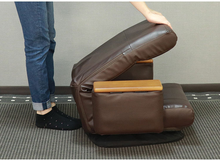 座椅子 回転座椅子 ポケットコイル 肘掛け付 リラックスチェア フロアチェア リクライニング 天然木 合成皮革 レザー張り 1人掛け リモコンポケット 敬老の日在宅勤務 リモートワーク(代引不可)