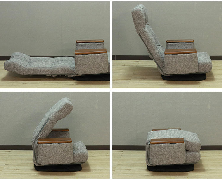 座椅子 回転座椅子 ポケットコイル 肘掛け付 リラックスチェア フロアチェア リクライニング 天然木 合成皮革 レザー張り 1人掛け リモコンポケット 敬老の日在宅勤務 リモートワーク(代引不可)