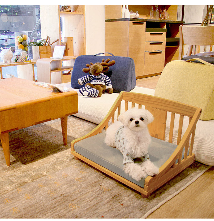 ペットベッド 北欧調 幅55cm 木製 キャットベッド 猫 犬 すのこ ライトブラウン ホワイト 通気性 手洗い可能 天然オイル仕様 パイン材 ペット 小型犬 小型猫 ペットハウス(代引不可)