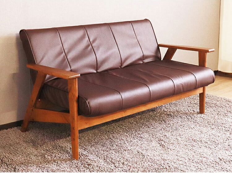 リクライニングソファ ソファ 三人掛け 2段階 リクライニング ローソファ 天然木 木肘 合成皮革 レザー ポケットコイル シリコンフィル ファブリック ダブルクッション おしゃれ モダン シンプル(代引不可)