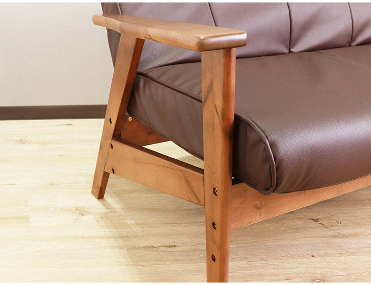 リクライニングソファ ソファ 三人掛け 2段階 リクライニング ローソファ 天然木 木肘 合成皮革 レザー ポケットコイル シリコンフィル ファブリック ダブルクッション おしゃれ モダン シンプル(代引不可)