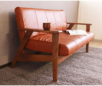 リクライニングソファ ソファ 三人掛け 2段階 リクライニング ローソファ 天然木 木肘 合成皮革 レザー ポケットコイル シリコンフィル ファブリック ダブルクッション おしゃれ モダン シンプル(代引不可)