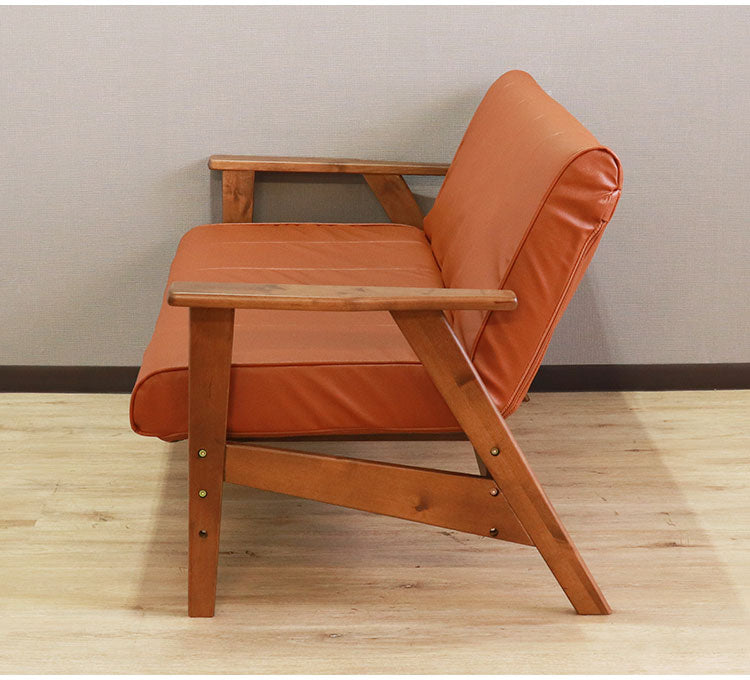 リクライニングソファ ソファ 三人掛け 2段階 リクライニング ローソファ 天然木 木肘 合成皮革 レザー ポケットコイル シリコンフィル ファブリック ダブルクッション おしゃれ モダン シンプル(代引不可)