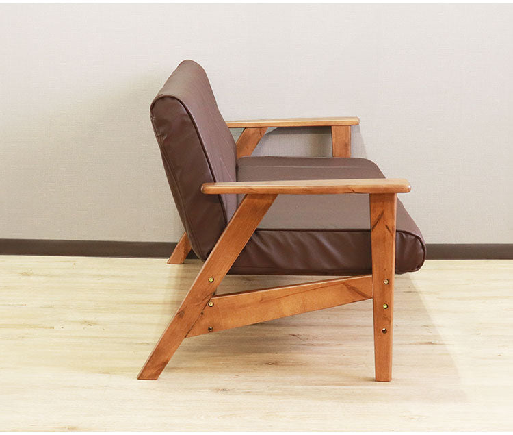 リクライニングソファ ソファ 三人掛け 2段階 リクライニング ローソファ 天然木 木肘 合成皮革 レザー ポケットコイル シリコンフィル ファブリック ダブルクッション おしゃれ モダン シンプル(代引不可)