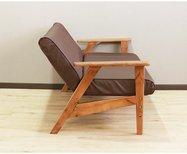 リクライニングソファ ソファ 三人掛け 2段階 リクライニング ローソファ 天然木 木肘 合成皮革 レザー ポケットコイル シリコンフィル ファブリック ダブルクッション おしゃれ モダン シンプル(代引不可)