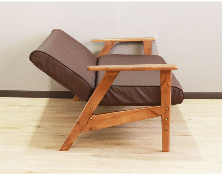 リクライニングソファ ソファ 三人掛け 2段階 リクライニング ローソファ 天然木 木肘 合成皮革 レザー ポケットコイル シリコンフィル ファブリック ダブルクッション おしゃれ モダン シンプル(代引不可)