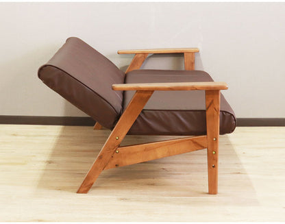 リクライニングソファ ソファ 三人掛け 2段階 リクライニング ローソファ 天然木 木肘 合成皮革 レザー ポケットコイル シリコンフィル ファブリック ダブルクッション おしゃれ モダン シンプル(代引不可)