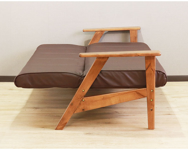 リクライニングソファ ソファ 三人掛け 2段階 リクライニング ローソファ 天然木 木肘 合成皮革 レザー ポケットコイル シリコンフィル ファブリック ダブルクッション おしゃれ モダン シンプル(代引不可)