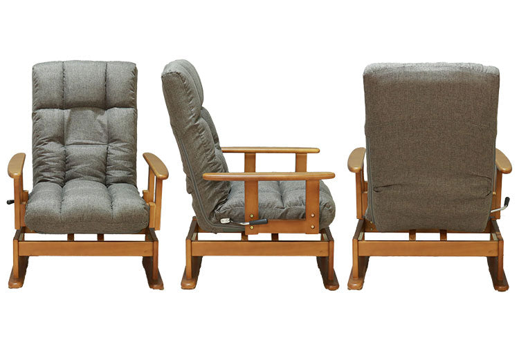 高座椅子 リクライニング 折り畳み 回転式 木肘 7段階 座面高 2段階式さ調整 座いす 天然木 座イス チェア フロアチェア 1人掛け 肘付き ポケットコイル16個入 レバー式 リクライニング(代引不可)