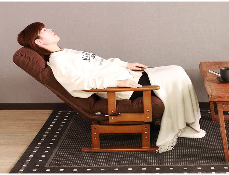 高座椅子 リクライニング 折り畳み 回転式 木肘 7段階 座面高 2段階式さ調整 座いす 天然木 座イス チェア フロアチェア 1人掛け 肘付き ポケットコイル16個入 レバー式 リクライニング(代引不可)