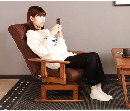 高座椅子 リクライニング 折り畳み 回転式 木肘 7段階 座面高 2段階式さ調整 座いす 天然木 座イス チェア フロアチェア 1人掛け 肘付き ポケットコイル16個入 レバー式 リクライニング(代引不可)