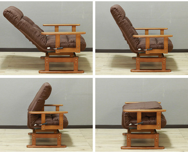 高座椅子 リクライニング 折り畳み 回転式 木肘 7段階 座面高 2段階式さ調整 座いす 天然木 座イス チェア フロアチェア 1人掛け 肘付き ポケットコイル16個入 レバー式 リクライニング(代引不可)