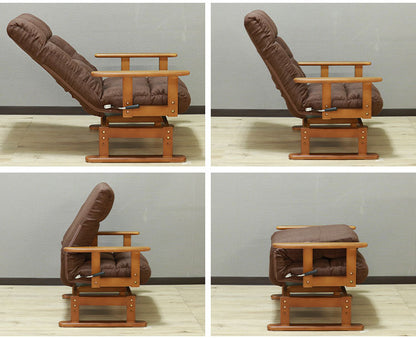 高座椅子 リクライニング 折り畳み 回転式 木肘 7段階 座面高 2段階式さ調整 座いす 天然木 座イス チェア フロアチェア 1人掛け 肘付き ポケットコイル16個入 レバー式 リクライニング(代引不可)