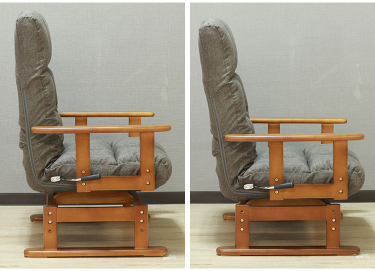 高座椅子 リクライニング 折り畳み 回転式 木肘 7段階 座面高 2段階式さ調整 座いす 天然木 座イス チェア フロアチェア 1人掛け 肘付き ポケットコイル16個入 レバー式 リクライニング(代引不可)