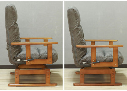 高座椅子 リクライニング 折り畳み 回転式 木肘 7段階 座面高 2段階式さ調整 座いす 天然木 座イス チェア フロアチェア 1人掛け 肘付き ポケットコイル16個入 レバー式 リクライニング(代引不可)