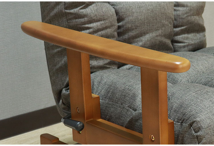 高座椅子 リクライニング 折り畳み 回転式 木肘 7段階 座面高 2段階式さ調整 座いす 天然木 座イス チェア フロアチェア 1人掛け 肘付き ポケットコイル16個入 レバー式 リクライニング(代引不可)