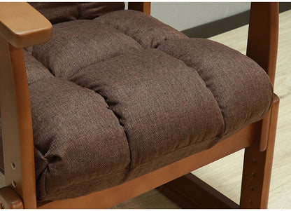 高座椅子 木肘 7段階リクライニング 座面高 8段高さ調整 座いす 天然木 座イス チェア フロアチェア 1人掛け 肘付き ポケットコイル16個入 ファブリック 布 レバー式 リクライニング(代引不可)