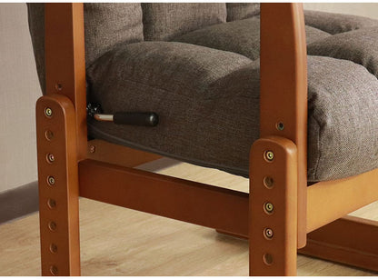 高座椅子 木肘 7段階リクライニング 座面高 8段高さ調整 座いす 天然木 座イス チェア フロアチェア 1人掛け 肘付き ポケットコイル16個入 ファブリック 布 レバー式 リクライニング(代引不可)