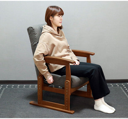 高座椅子 木肘 7段階リクライニング 座面高 8段高さ調整 座いす 天然木 座イス チェア フロアチェア 1人掛け 肘付き ポケットコイル16個入 ファブリック 布 レバー式 リクライニング(代引不可)