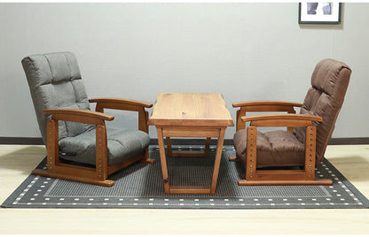 高座椅子 木肘 7段階リクライニング 座面高 8段高さ調整 座いす 天然木 座イス チェア フロアチェア 1人掛け 肘付き ポケットコイル16個入 ファブリック 布 レバー式 リクライニング(代引不可)