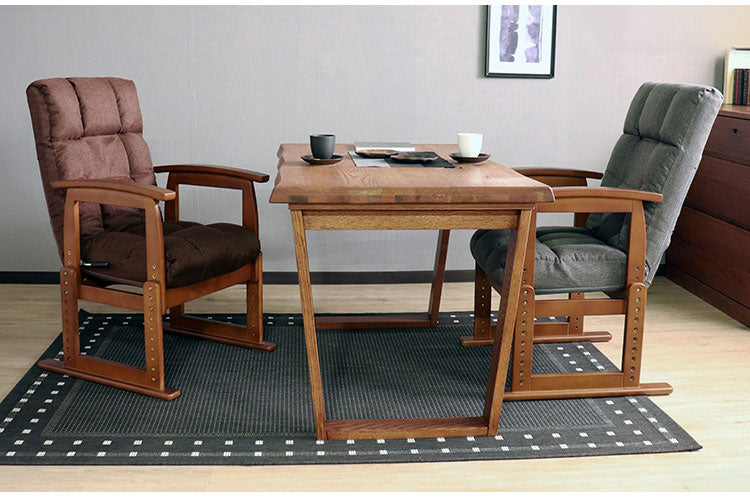 高座椅子 回転式 木肘 7段階リクライニング 座面高 8段高さ調整 座いす 天然木 座イス チェア フロアチェア 1人掛け 肘付き ポケットコイル16個入 ファブリック 布 レバー式 リクライニング(代引不可)