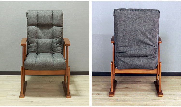 高座椅子 回転式 木肘 7段階リクライニング 座面高 8段高さ調整 座いす 天然木 座イス チェア フロアチェア 1人掛け 肘付き ポケットコイル16個入 ファブリック 布 レバー式 リクライニング(代引不可)