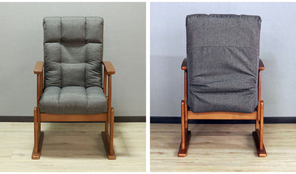 高座椅子 木肘 7段階リクライニング 座面高 8段高さ調整 座いす 天然木 座イス チェア フロアチェア 1人掛け 肘付き ポケットコイル16個入 ファブリック 布 レバー式 リクライニング(代引不可)