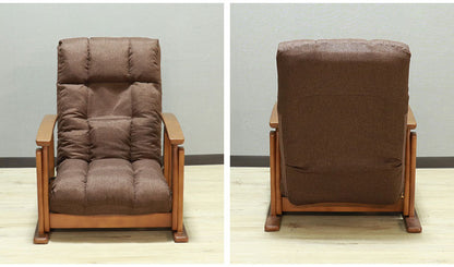 高座椅子 木肘 7段階リクライニング 座面高 8段高さ調整 座いす 天然木 座イス チェア フロアチェア 1人掛け 肘付き ポケットコイル16個入 ファブリック 布 レバー式 リクライニング(代引不可)