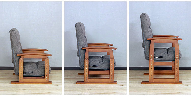 高座椅子 回転式 木肘 7段階リクライニング 座面高 8段高さ調整 座いす 天然木 座イス チェア フロアチェア 1人掛け 肘付き ポケットコイル16個入 ファブリック 布 レバー式 リクライニング(代引不可)