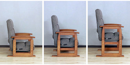 高座椅子 木肘 7段階リクライニング 座面高 8段高さ調整 座いす 天然木 座イス チェア フロアチェア 1人掛け 肘付き ポケットコイル16個入 ファブリック 布 レバー式 リクライニング(代引不可)