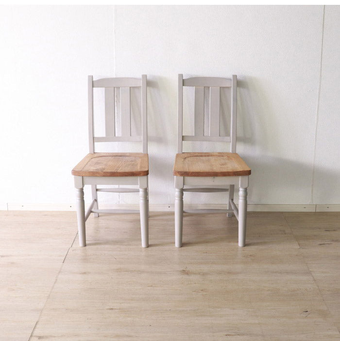 ダイニングチェア2点セット 北欧調 幅40cm 2脚 アンティーク調 完成品 いす グレー ホワイト欧米 パイン材 ダイニング おしゃれ フレンチカントリー 天然木 無垢 木製(代引不可)
