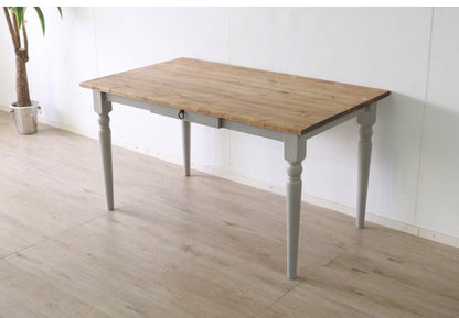 ダイニングテーブル 北欧調 幅135cm アンティーク調 組立品 机 グレー ホワイト欧米 パイン材 ダイニング おしゃれ フレンチカントリー 天然木 無垢 木製 ラベンダー(代引不可)