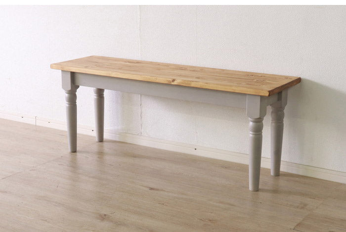 ダイニングベンチ 北欧調 幅110cm 2人掛け アンティーク調 組立品 長椅子 ホワイト パイン材 おしゃれ フレンチカントリー 天然木 無垢 木製 ラベンダー 欧米(代引不可)