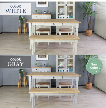 ダイニングベンチ 北欧調 幅110cm 2人掛け アンティーク調 組立品 長椅子 ホワイト パイン材 おしゃれ フレンチカントリー 天然木 無垢 木製 ラベンダー 欧米(代引不可)