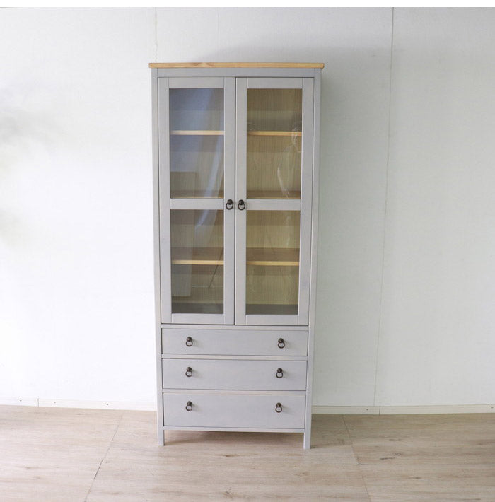 キャビネット 北欧調 幅80cm カップボード アンティーク調 組立品 収納棚 ラック キッチン 収納ボックス グレー ホワイト 欧米 パイン材 ダイニング おしゃれ 天然木(代引不可)