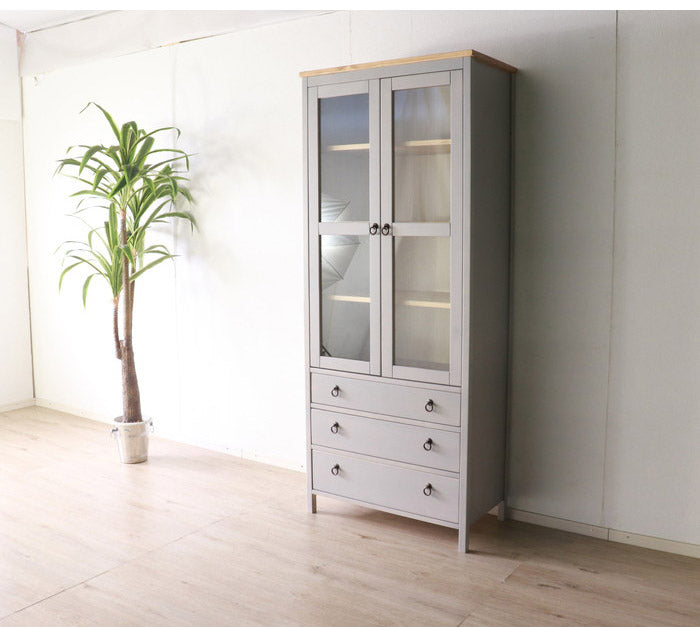 キャビネット 北欧調 幅80cm カップボード アンティーク調 組立品 収納棚 ラック キッチン 収納ボックス グレー ホワイト 欧米 パイン材 ダイニング おしゃれ 天然木(代引不可)