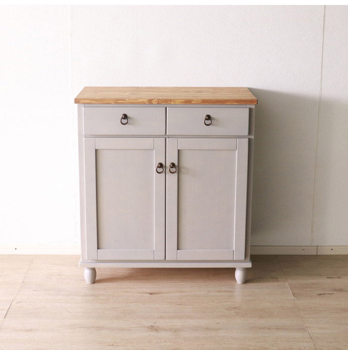 食器棚 北欧調 幅80cm カップボード アンティーク調 組立品 収納棚 ラック キャビネット 収納ボックス グレー ホワイト 欧米 パイン材 ダイニング おしゃれ 天然木 無垢(代引不可)