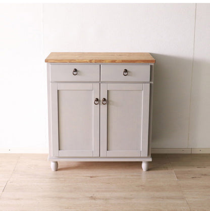 食器棚 北欧調 幅80cm カップボード アンティーク調 組立品 収納棚 ラック キャビネット 収納ボックス グレー ホワイト 欧米 パイン材 ダイニング おしゃれ 天然木 無垢(代引不可)