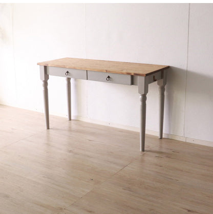 デスク 北欧調 幅130cm パソコンテーブル アンティーク調 組立品 学習机 ワークデスク グレー ホワイト 欧米 パイン材 ダイニング おしゃれ 天然木 無垢 木製(代引不可)