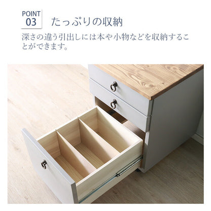 デスクワゴン 北欧調 幅40cm サイドワゴン キャスター付き サイドラック 収納 チェスト アンティーク調 組立品 グレー ホワイト 欧米 パイン材 ダイニング おしゃれ(代引不可)