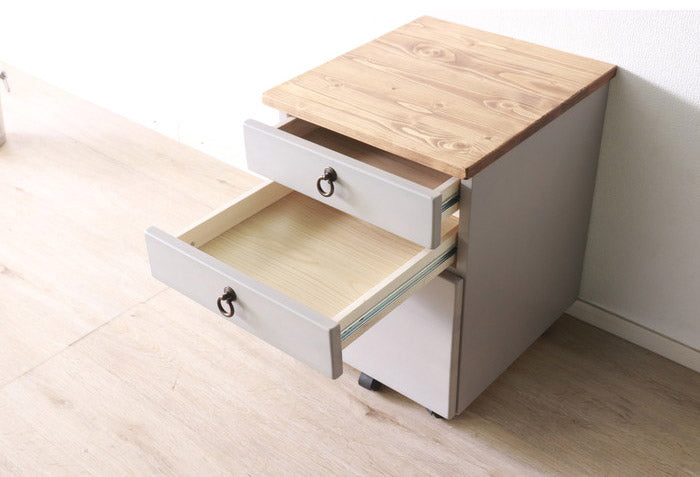 デスクワゴン 北欧調 幅40cm サイドワゴン キャスター付き サイドラック 収納 チェスト アンティーク調 組立品 グレー ホワイト 欧米 パイン材 ダイニング おしゃれ(代引不可)