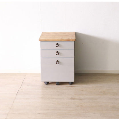 デスクワゴン 北欧調 幅40cm サイドワゴン キャスター付き サイドラック 収納 チェスト アンティーク調 組立品 グレー ホワイト 欧米 パイン材 ダイニング おしゃれ(代引不可)