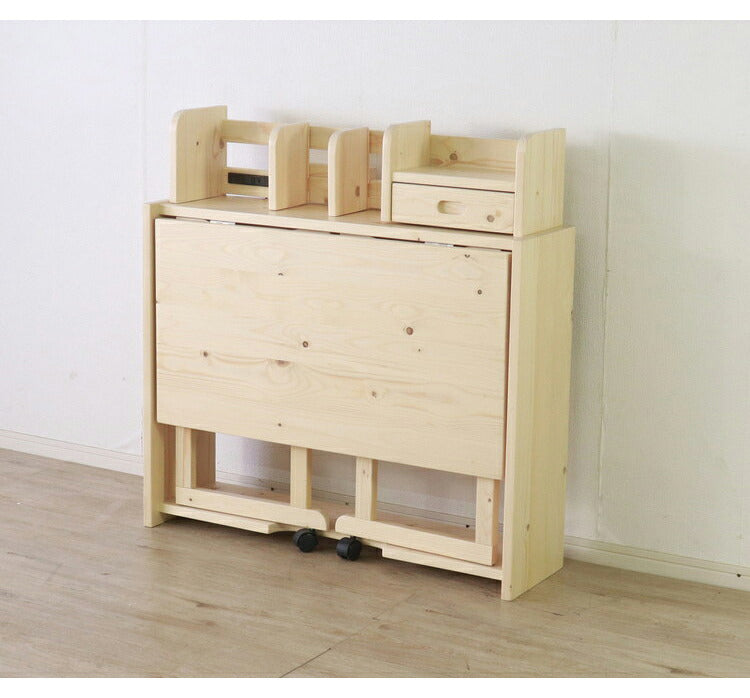 折りたたみ デスク 幅90cm 天然木 パイン材 シンプル コンパクト 収納 省スペース 子供部屋 子ども 学習デスク 勉強机 学習机 書斎 2口コンセント付き 新生活 一人暮らし(代引不可)