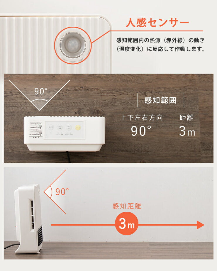 セラミックファンヒーター 人感センサー付  2段階(600W/1200W) スリム コンパクト ミニ 小型  足元 オフィス 脱衣所 トイレ 洗面所 シンプラス