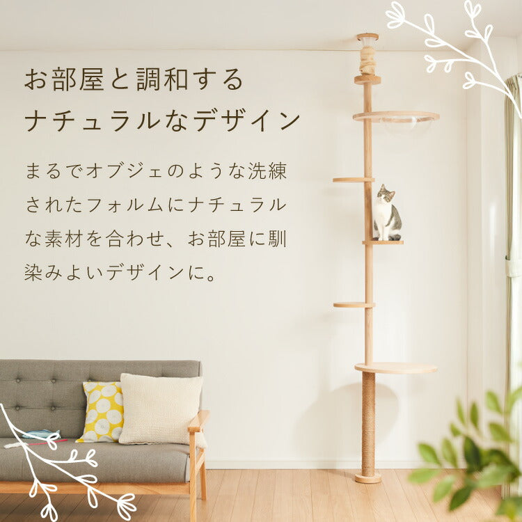 【5%OFF】日本製 キャットタワー 突っ張り型 木製 高さ240~250cm 宇宙船付 滑り止め 省スペース スリム シンプル 高耐久性 高強度 爪とぎ 爪砥ぎ 木目 ウッド キャットツリー 猫タワー 猫用 猫 ねこ 国産
