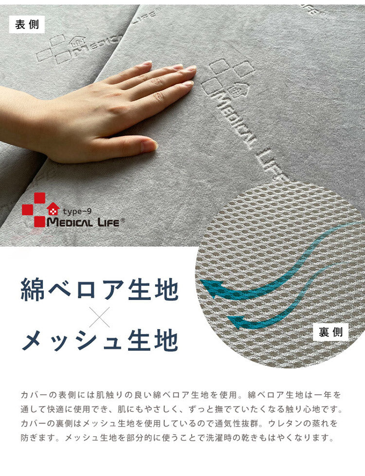 メディカルライフ ピロー type 9 傾斜枕 低反発枕 二つ折り枕 三角 逆流性食道炎 防止 クッション マット 低反発 2つ折り なだらか まくら 傾斜 枕 妊婦 鼻づまり 咳 いびき 緩和