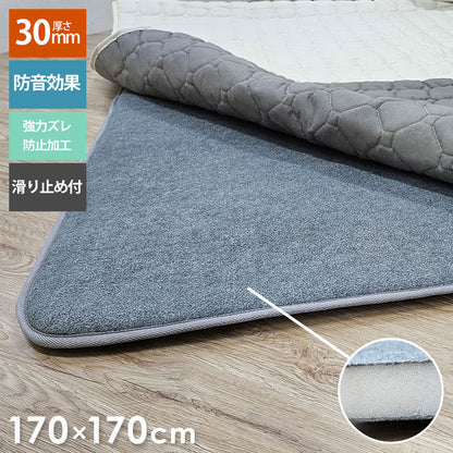 ラグ 170×170cm 正方形 極厚 30mm カーペット 下敷き ズレ防止 防音 保湿 床暖房 ホットカーペット対応 2畳 アンダーラグ 滑らない 防寒 リビング ダイニング おしゃれ インテリア