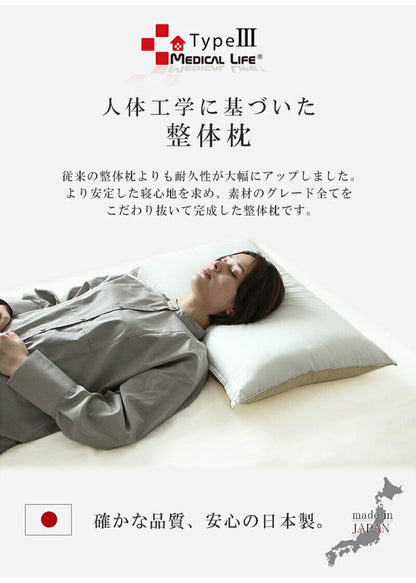 日本製 オルトペディコ枕 メディカルライフtype-3 防臭 SEK ピロー 枕 肩こり 首こり 頸椎安定 横向き 最高グレード品 頚椎 横向き ストレートネック 整体 ホワイト 白